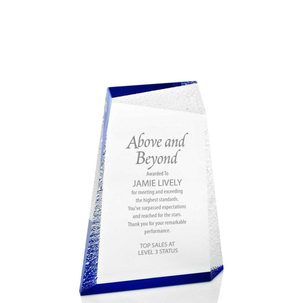 Medium acrylic glacier custom trophy. Personalized gift perfect for employee milestones.