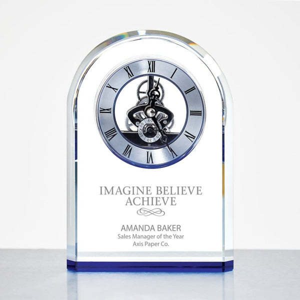 Blue Accent Arched Skeleton Clock