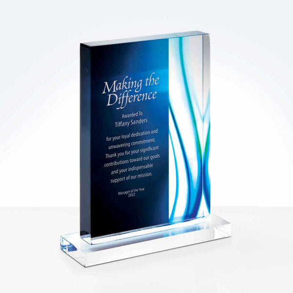 Acrylic Art Deco Trophy in Blue Wave - Medium