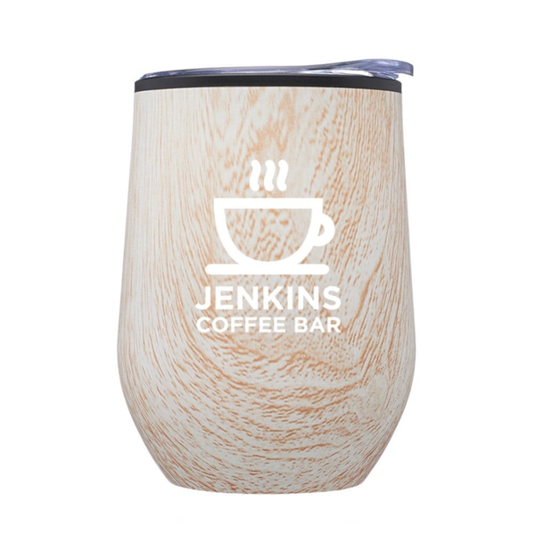 Add Your Logo: Wood Pattern Stemless Wine Glass