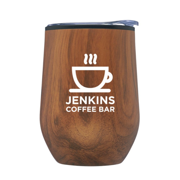 Add Your Logo: Wood Pattern Stemless Wine Glass