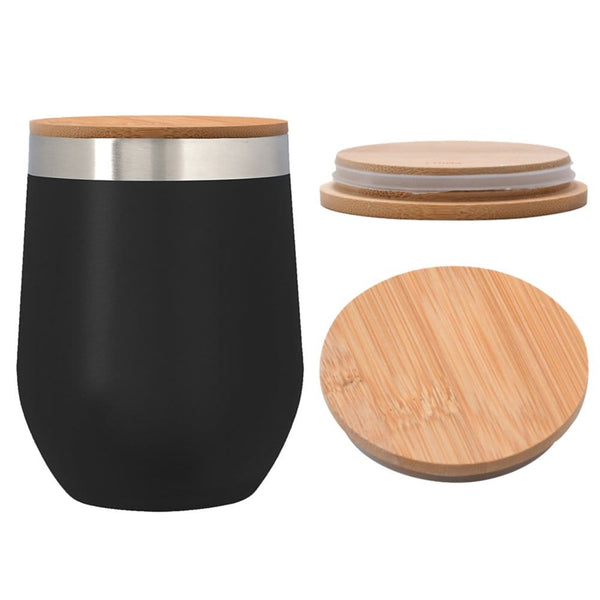 Add Your Logo:12 oz. Wine Stainless Tumbler with Bamboo Lid - disco