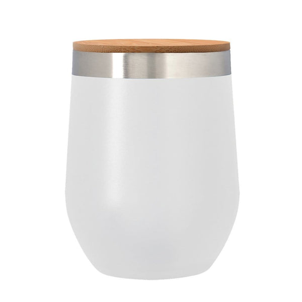 Add Your Logo:12 oz. Wine Stainless Tumbler with Bamboo Lid - disco