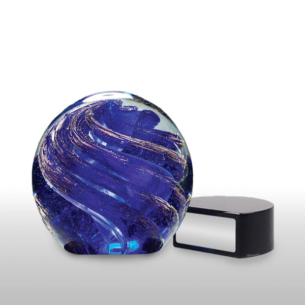 Art Glass Trophy - Blue and Gold Glitter Sphere