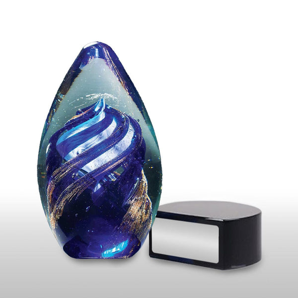 Art Glass Trophy - Blue and Gold Glitter Teardrop