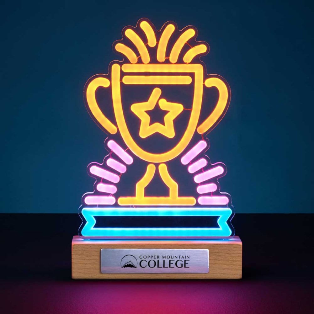 Neon Trophy Glowing Gratitude Neon Light Trophy - Gold Cup - Baudville
