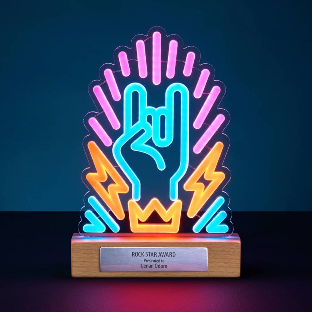 Neon Trophy Glowing Gratitude Neon Light Trophy - You Rock - Baudville