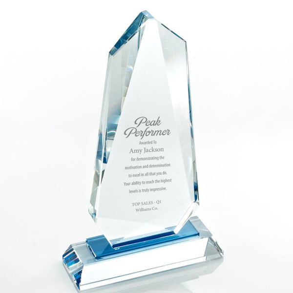 Sky Blue Accent Crystal Trophy - Tower