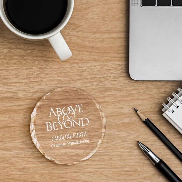 Radiant Crystal Paperweight - Small Circle, customizable branded office supplies > paper handling > paperweights, product ima
