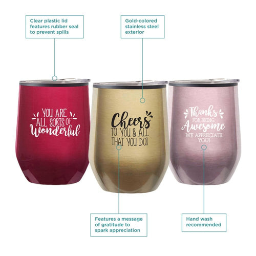 Sustainable Corporate Gift Tumbler with Lid | Cheers! Wine Tumbler - Cheers to You | Baudville