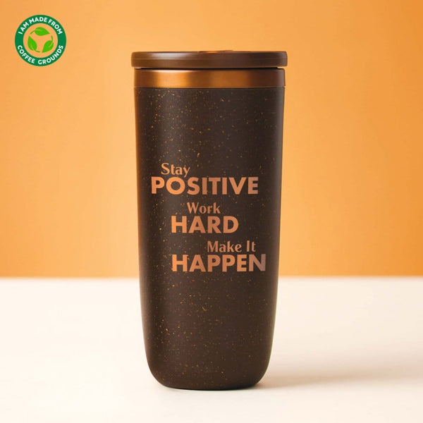 Cosmic Copper Coffee Tumbler - Stay Positive & Work Hard