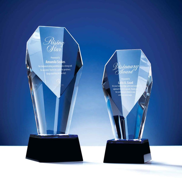 Spotlight Crystal Trophy with Blue Accent - Small