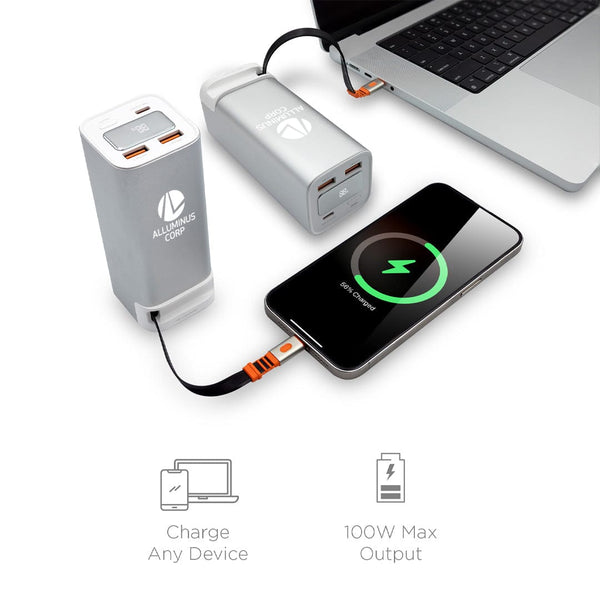Add Your Logo: PowerHub 20,000 mAh Fast Tech Charger w/ Retractable Cable