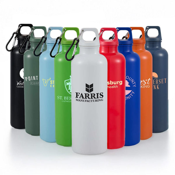 Add Your Logo: Game Day Recycled Water Bottle with Carabineer Clip 25oz