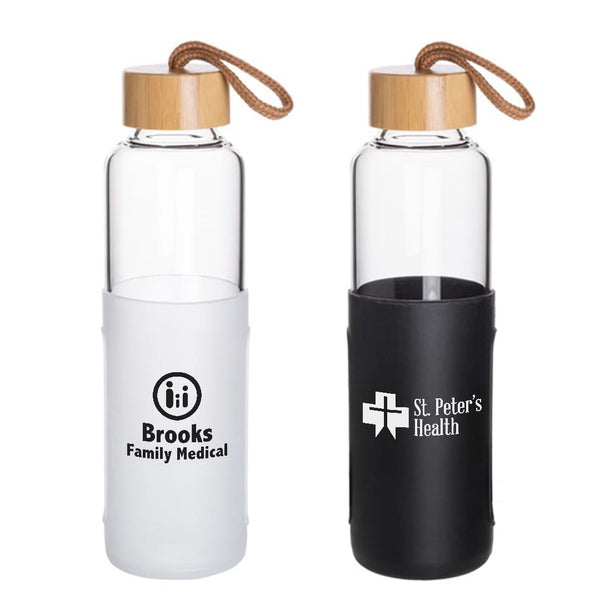 Add Your Logo: 18oz Eden Glass Bottle w/ Bamboo Lid