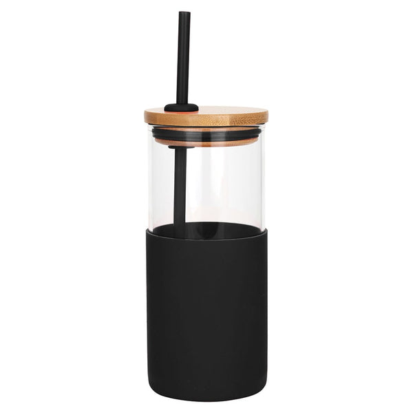 Add Your Logo: 18oz DeskSide Glass Cup with Bamboo Lid