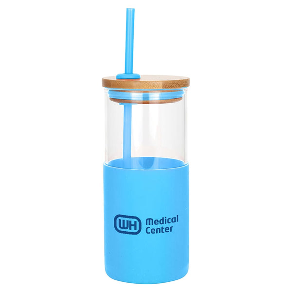 Add Your Logo: 18oz DeskSide Glass Cup with Bamboo Lid