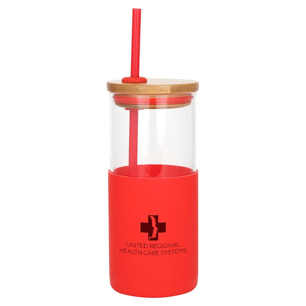 Add Your Logo: 18oz DeskSide Glass Cup with Bamboo Lid
