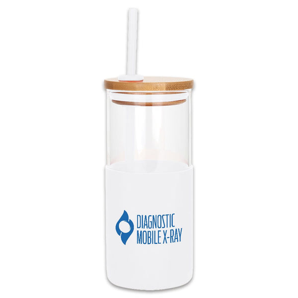 Add Your Logo: 18oz DeskSide Glass Cup with Bamboo Lid