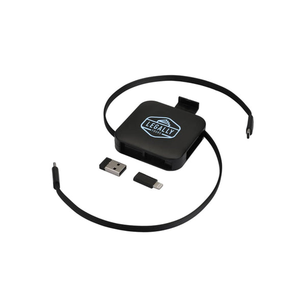 Add Your Logo: SnapBack Multi‑Tip Retractable Charging Cable