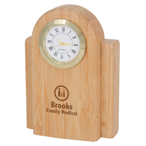 Add Your Logo: Timeless Bamboo Desk Clock