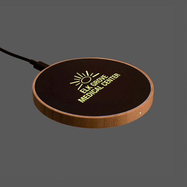 Add Your Logo: GlowCharge 15W Bamboo Wireless Pad