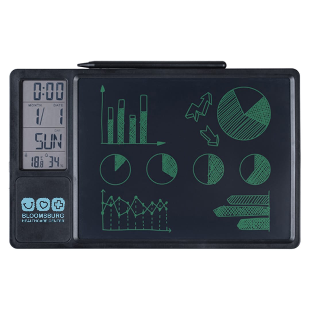 Add Your Logo: DayStart Digital Blackboard Clock - Baudville