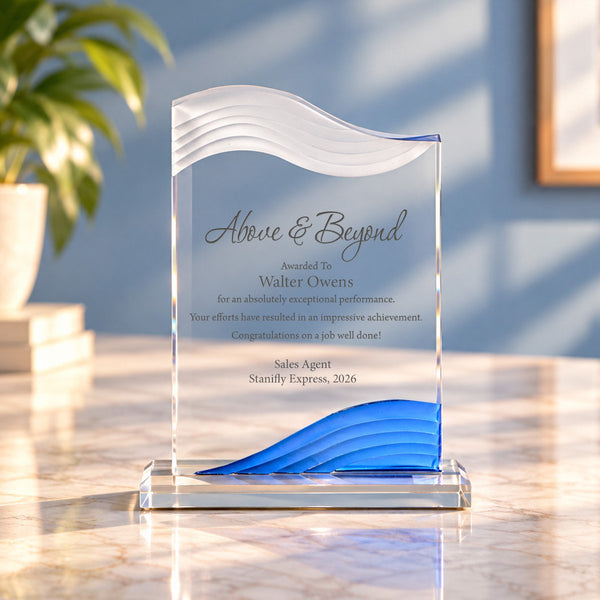 Frosted Blue Shimmer Acrylic Awards - Wave