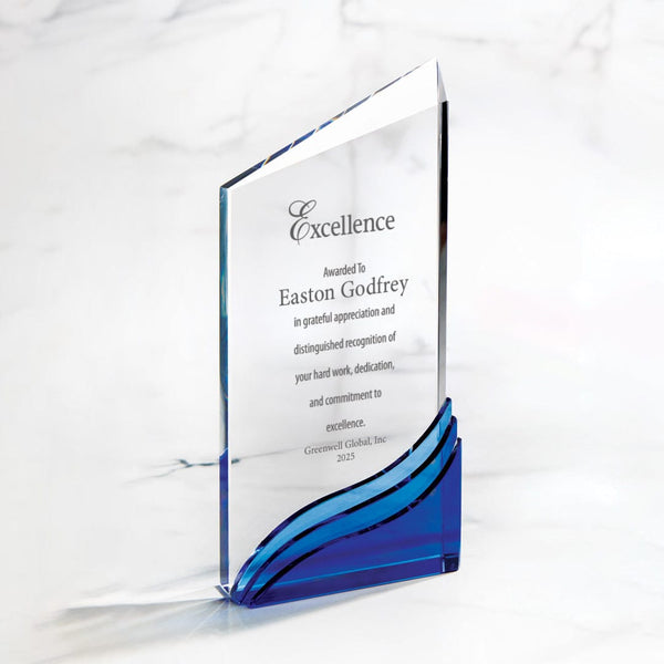 Recycled Glass Ombre Wave Trophy - Tower