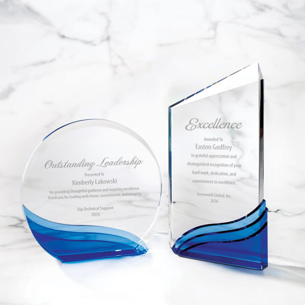 Recycled Glass Ombre Wave Trophy - Tower