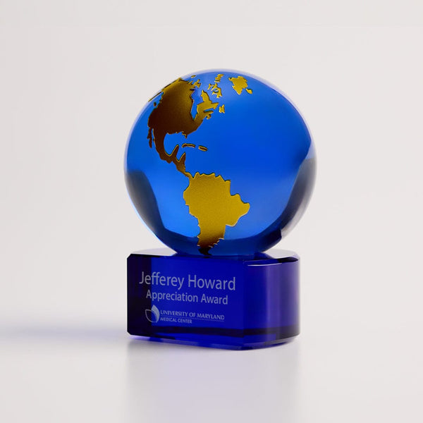 Glass Globe Trophy - Blue and Gold