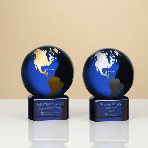 Glass Globe Trophy - Blue and Gold
