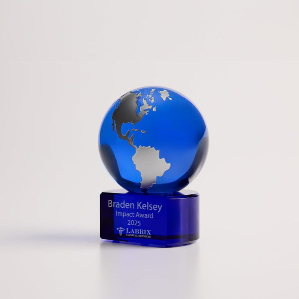 Glass Globe Trophy - Blue and Silver