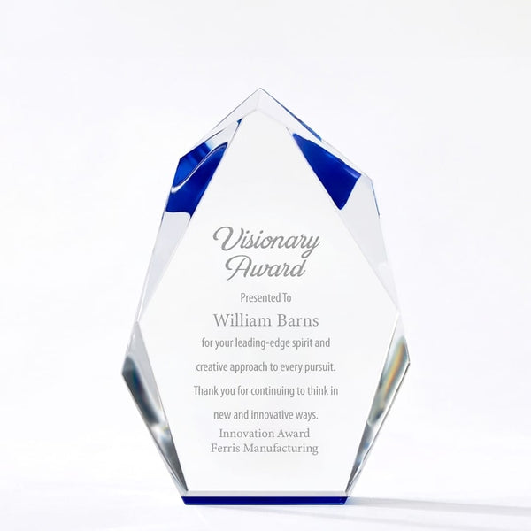 Executive Beveled Crystal Trophy - Blue Peak - Large