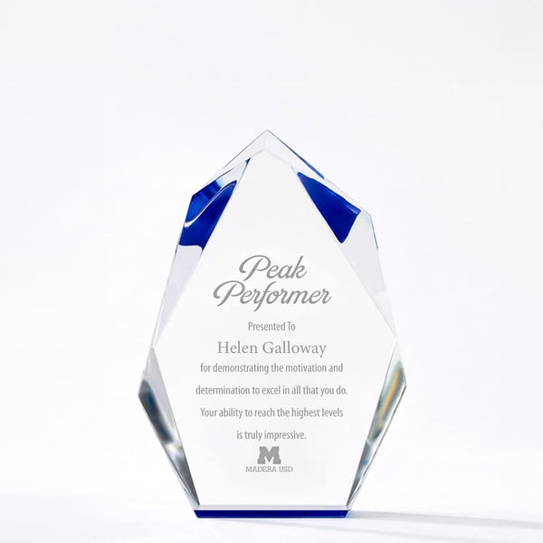 Executive Beveled Crystal Trophy - Blue Peak - Medium