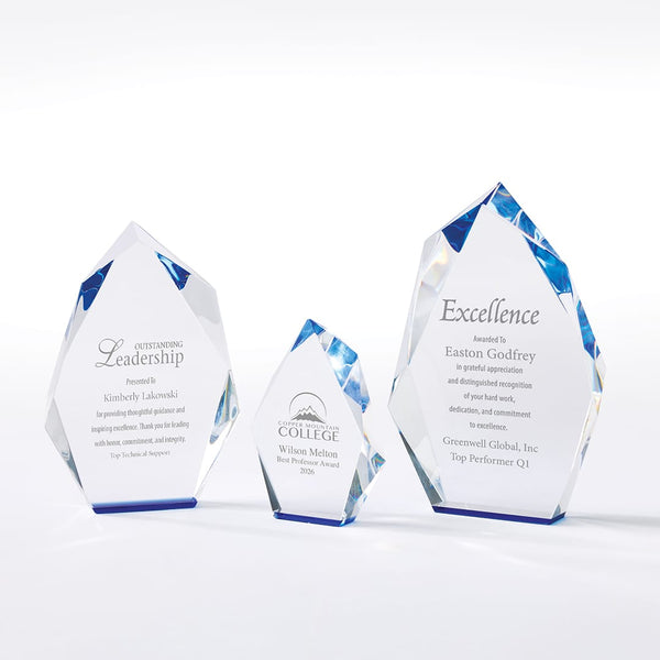 Executive Beveled Crystal Trophy - Blue Peak - Small