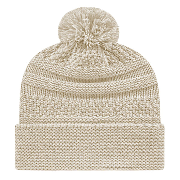 Cozy Cloud Pom Beanie, customizable branded apparel & accessories > clothing accessories > hats > trucker hats, front view