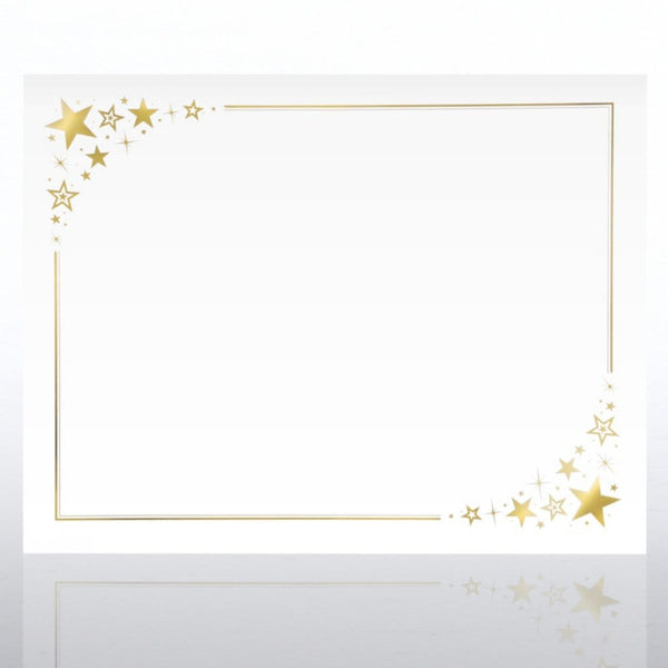 Foil-Stamped Certificate Paper - Corner Stars - White