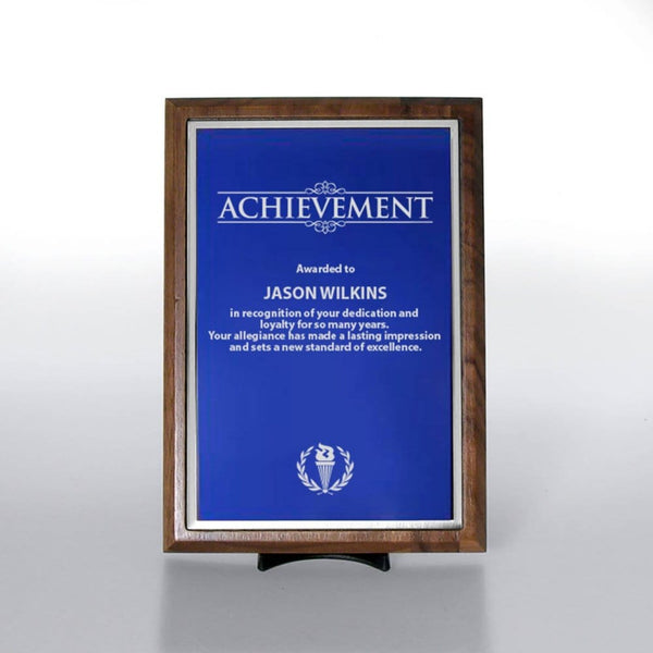 Prestigious Award Plaque - Half-Size - Blue w/ Silver, customizable branded uncategorized, back view