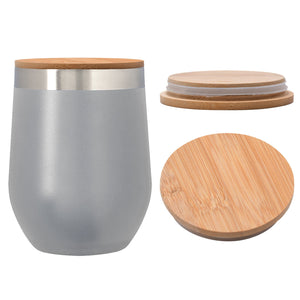 Add Your Logo:12 oz. Wine Stainless Tumbler with Bamboo Lid