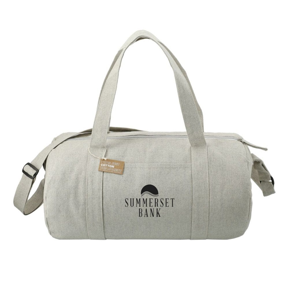 Add Your Logo: Recycled Cotton Barrel Duffle Bag