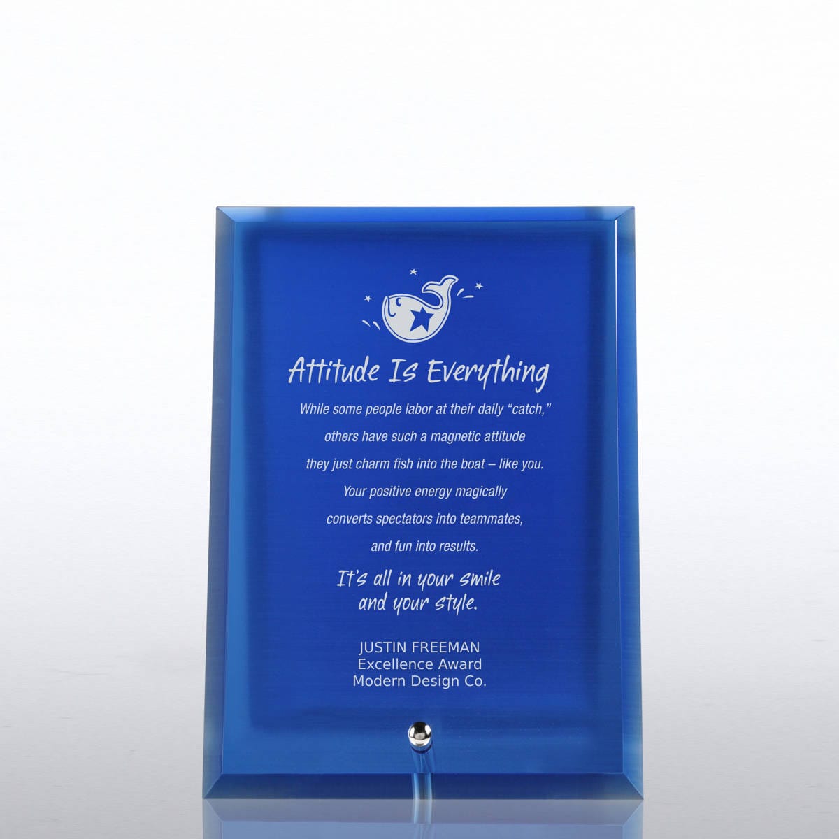 Glass Award Character Plaque - Blue