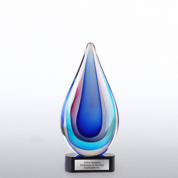 Art Glass Trophy - Blue, Pink and Aqua Teardrop