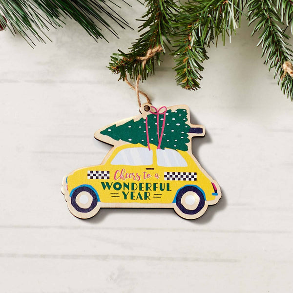 Classic Wooden Ornament - Cheers to a Wonderful Year
