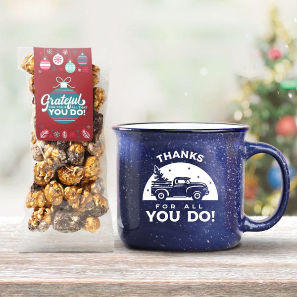 Sweet Treat Campfire Mug & Chocolate Drizzle Popcorn Gift Set - Thanks For All You Do!