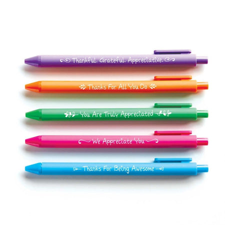 Baudville Smart Sayings Retractable Gel Pens, Fine Point, Assorted Inks, 5/Pack (97286)